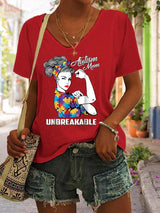 Women'S Autism Mom Unbreakable V Neck Short Sleeve T-Shirt