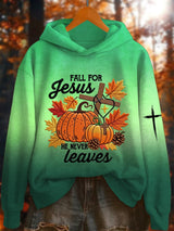 Women's  Fall For Jesus He Never Leaves Print Hoodie