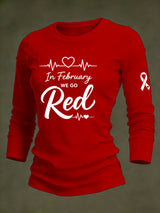 Women's Casual Heart Disease Awareness Print Long-Sleeve T-Shirt