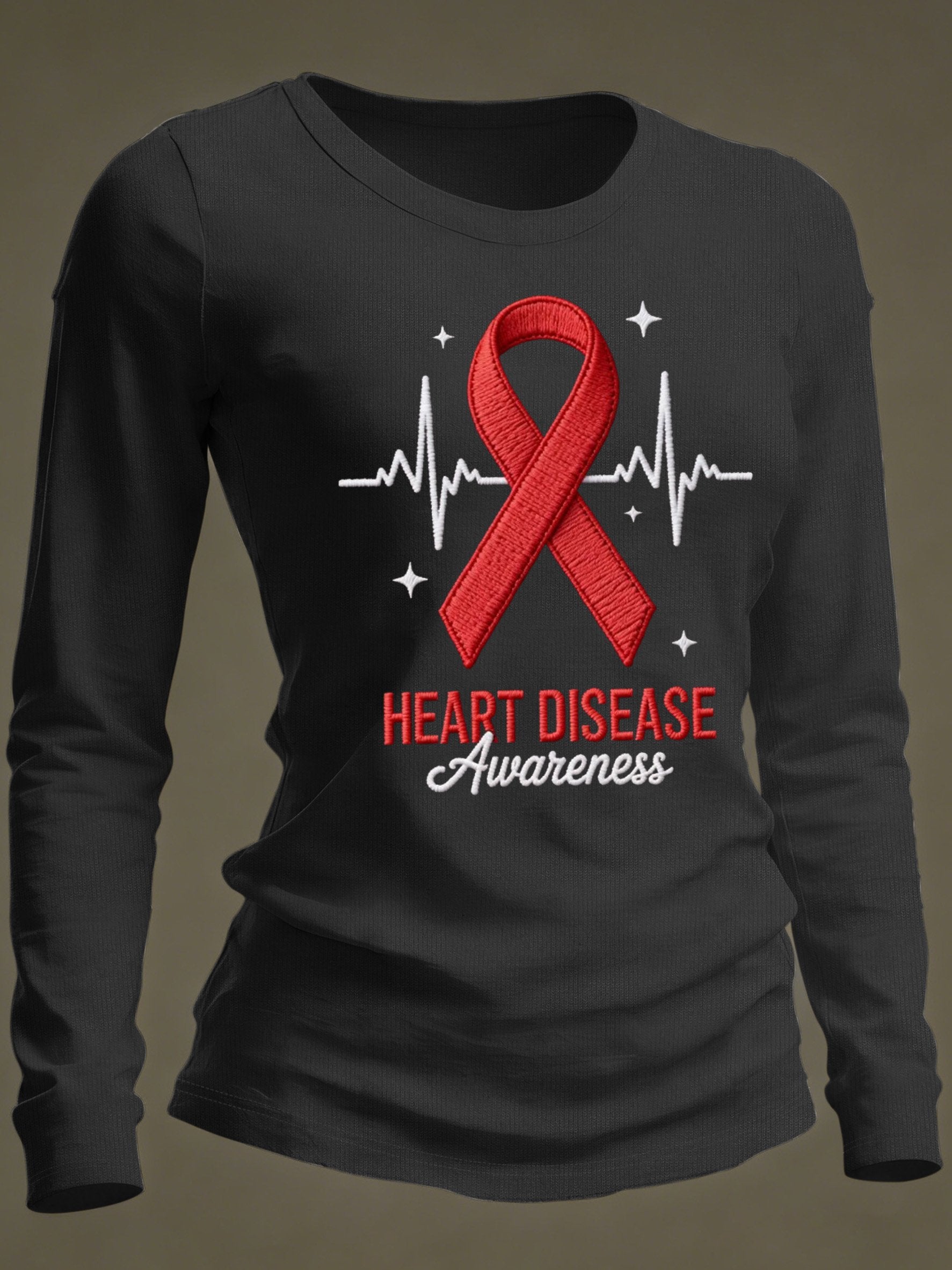 Women's Casual Heart Disease Awareness Print Long-Sleeve T-Shirt