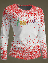 Women's Casual Heart Disease Awareness Print Long-Sleeve T-Shirt