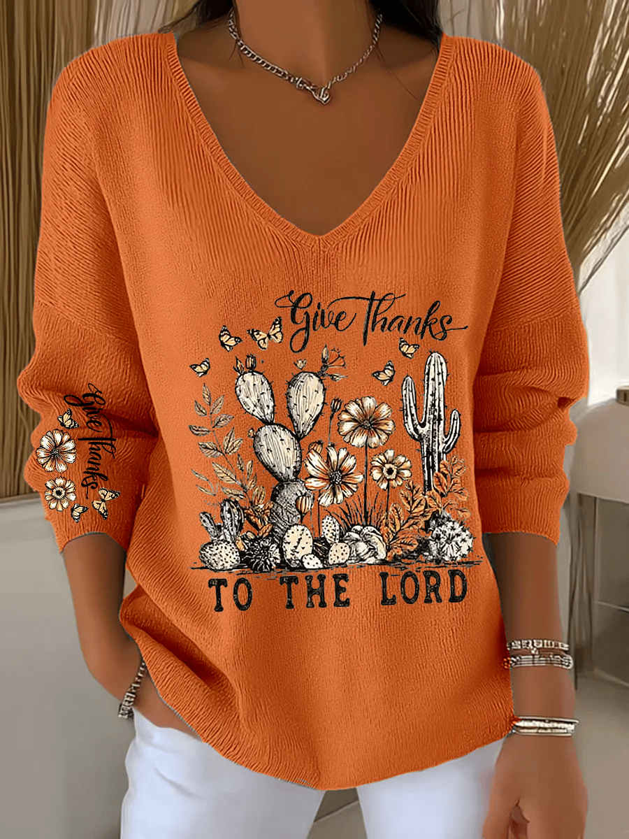 Women's Casual Autumn Cactus Print Long Sleeve T-shirt