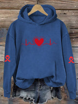 Women's Casual Heart Disease Awareness Print Hoodie