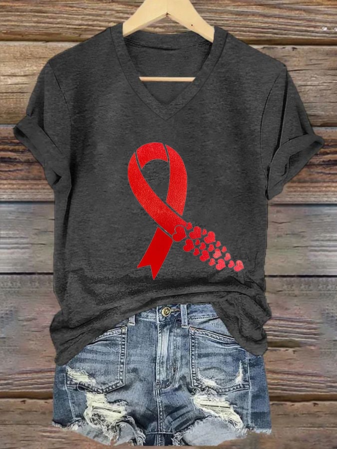 Women's Casual Heart Disease Awareness Printed Short-Sleeve T-Shirt