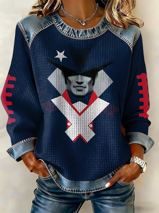 Women's rugby print long-sleeved sweatshirt