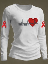 Women's casual long-sleeved T-shirt for heart disease awareness