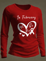 Women's Casual Heart Disease Awareness Print Long-Sleeve T-Shirt