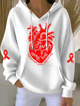 Women's Heart Disease Awareness Brave with every beat Print Long-Sleeve Hooded Sweatshirt