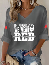 Women'S Casual Heart Disease Awareness Print Short-Sleeved T-Shirt