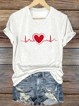Women's Casual Heart Disease Awareness Printed Short-Sleeve T-Shirt