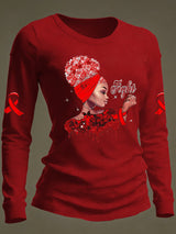 Women's Casual Heart Disease Awareness Print Long-Sleeve T-Shirt