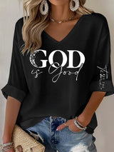 Women's casual God is good at all times waffle long-sleeved T-shirt