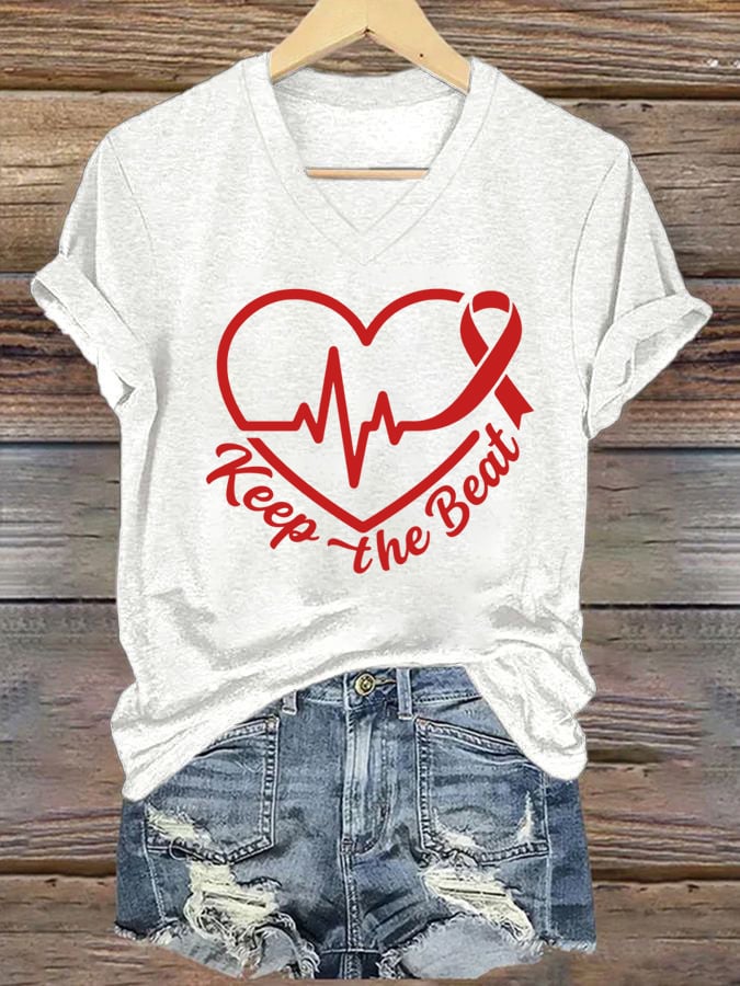 Women's casual heart disease awareness T-shirt