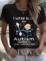 Retro Autism Awareness I Wear Blue For Autism Accept, Understand, Love Print T-Shirt