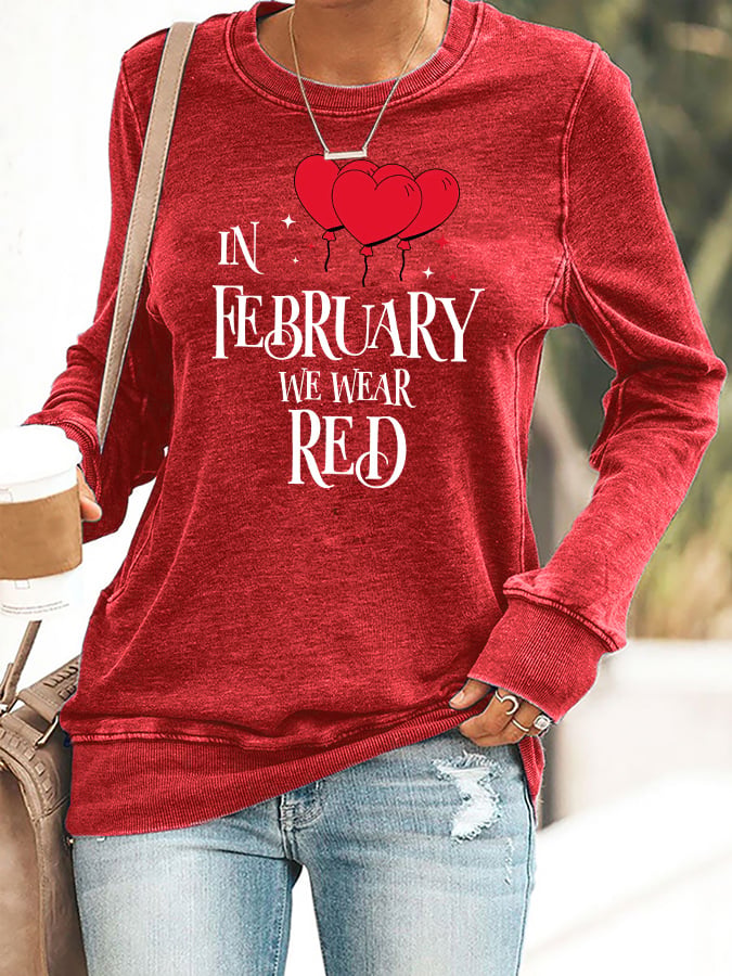 Women's Casual Heart Disease Awareness Printed Sweatshirt