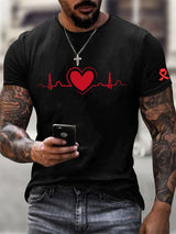 Men's Heart Disease Awareness Casual Printed T-shirt