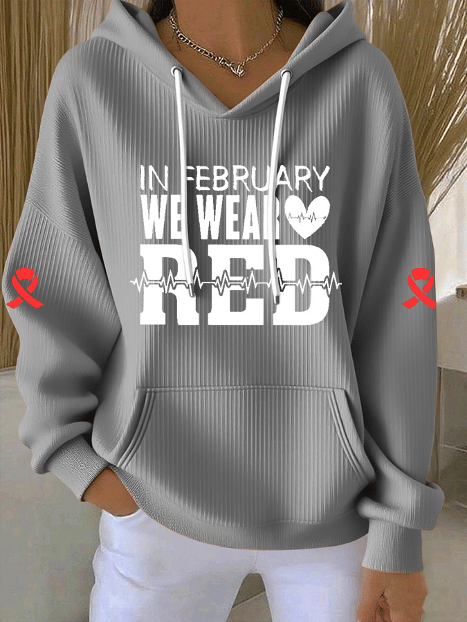 Women's Heart Disease Awareness Print Long-Sleeve Hooded Sweatshirt
