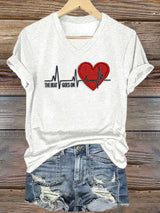 Women's Casual Heart Disease Awareness T-shirt (THE BEAT GOES ON)