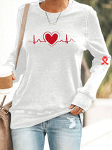 Women's Casual Heart Disease Awareness Printed Sweatshirt