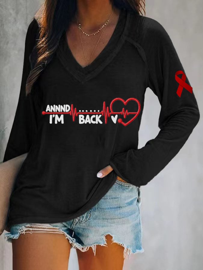 Women's Annnd I'm Back Heartbeat Print T-Shirt