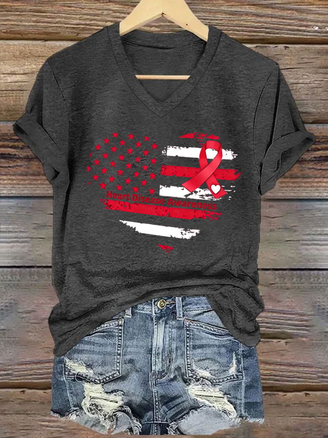 Women's Heart Disease Awareness Printed T-shirt