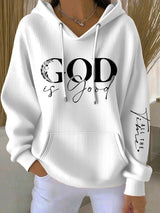 Women's casual retro God is good faith ribbed sweatshirt