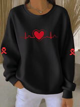 Women's Casual Heart Disease Awareness Print Long Sleeve Knit Top