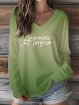 Women's Not Perfect Just Forgiven Printed V-Neck Long Sleeve T-Shirt