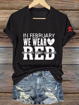 Women's Casual Heart Disease Awareness Printed Short-Sleeve T-Shirt