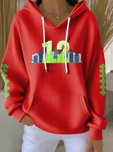 Women's Rugby Print Casual Hoodie