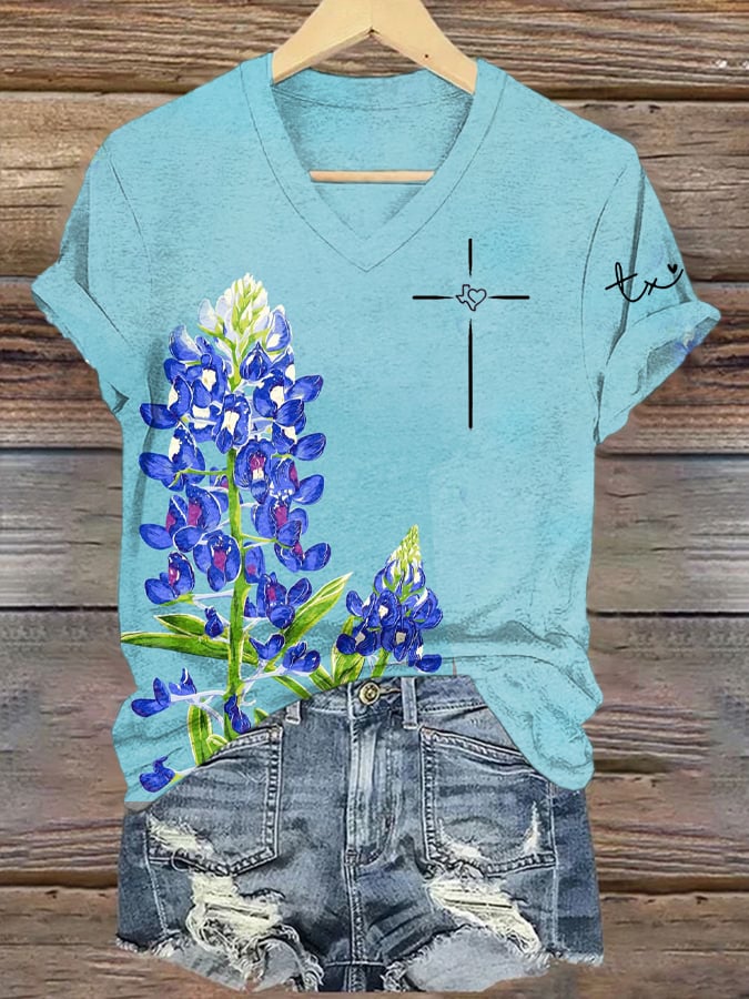 Women's Texas Faith Cross Print T-Shirt