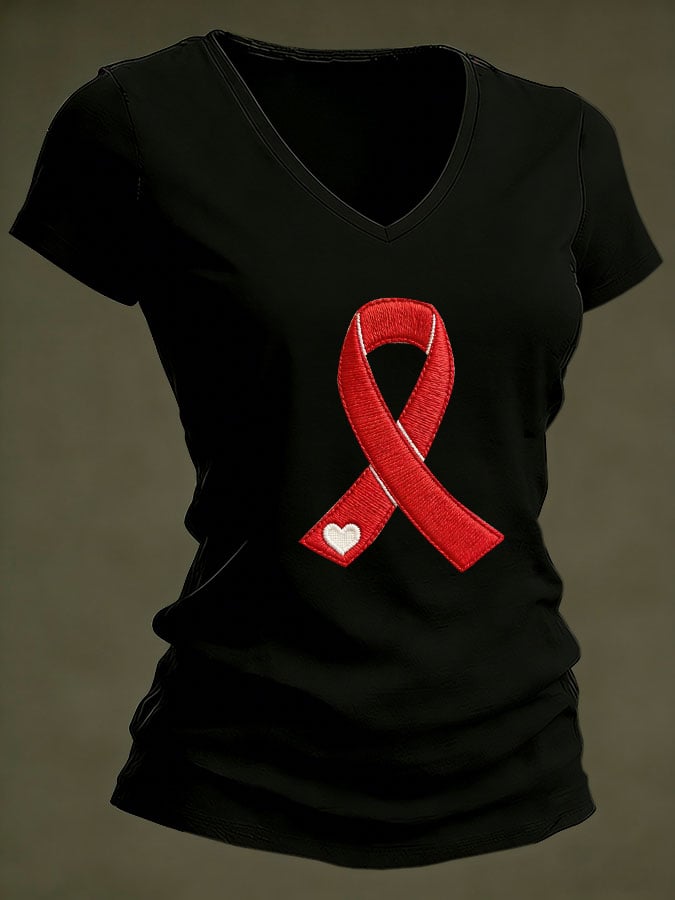 Women's Casual Heart Disease Awareness Printed Short-Sleeve T-Shirt