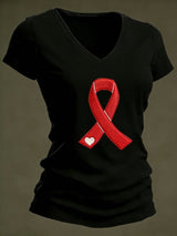 Women's Casual Heart Disease Awareness Printed Short-Sleeve T-Shirt