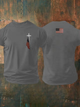Men's Faith Cross Flag Print Casual T-shirt