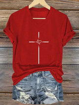 Women's Texas Faith Cross Printed Casual T-Shirt