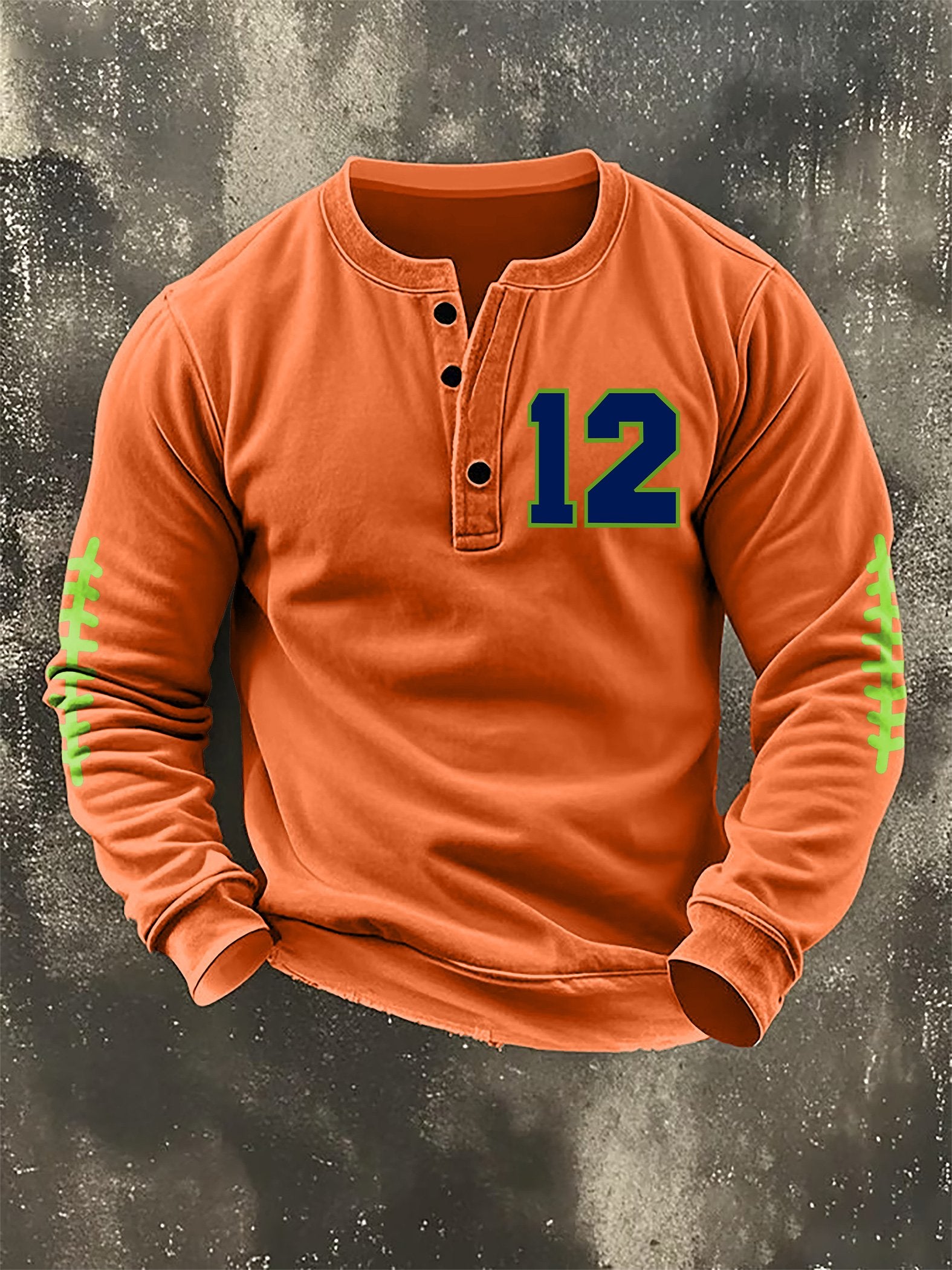 Men's Retro Rugby Design Henley Neck Sweatshirt