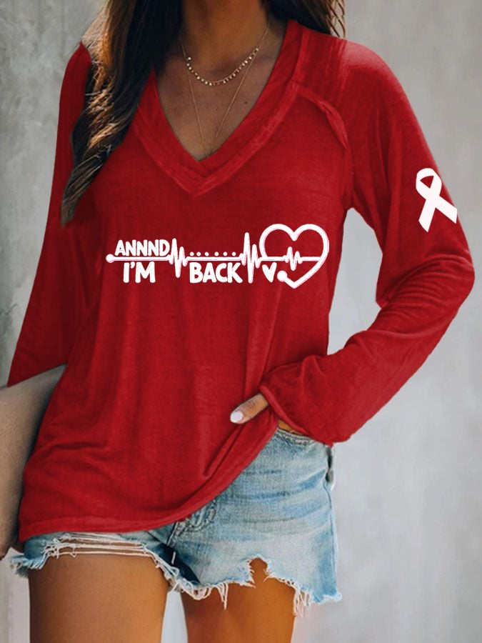 Women's Annnd I'm Back Heartbeat Print T-Shirt