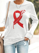 Women's Sweatshirt With Heart Disease Awareness Red Ribbon Print