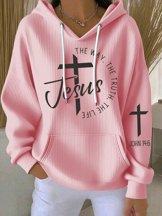 Women's  The Way The Truth Jesus Print Casual Hooded Sweatshirt