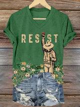 Women's Resist Bear Print V Neck T-shirt