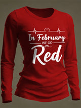 Women's Casual Heart Disease Awareness Print Long-Sleeve T-Shirt