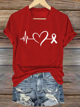 Women's Casual Heart Disease Awareness Printed Short-Sleeve T-Shirt