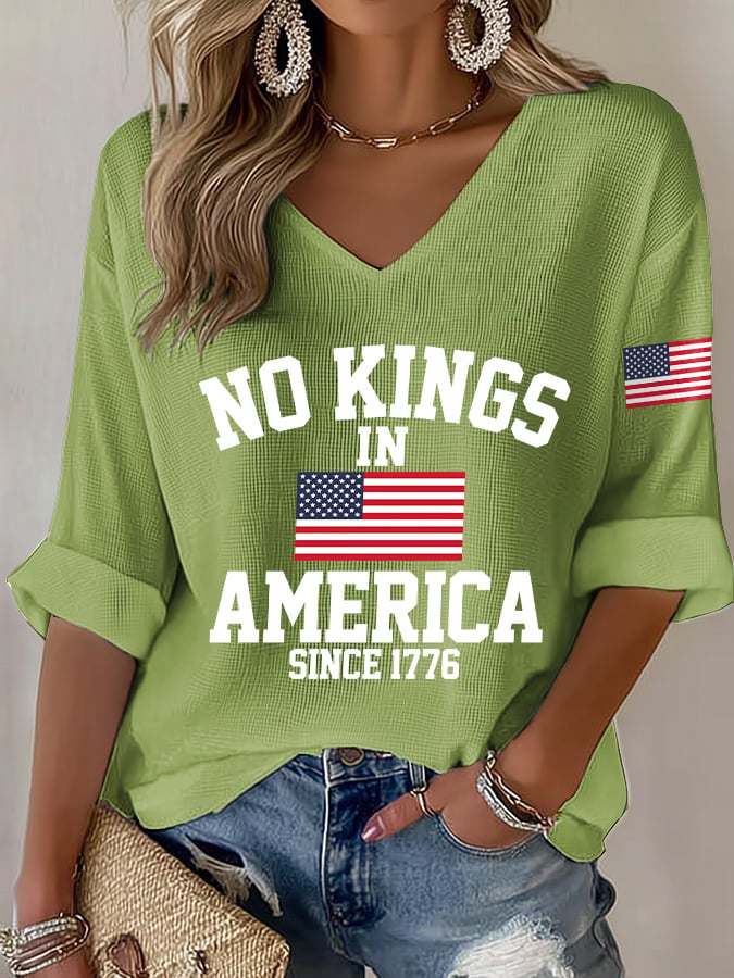 🔥Buy 3 Get 15% Off🔥V-Neck Retro No Kings In America Since 1776 Print T-Shirt