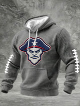 Men's Football Print Checkered Fabric Hooded Sweatshirt