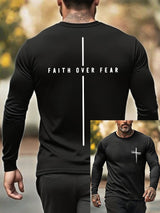 Men's Retro Faith Cross "Faith Over Fear" Print Crew Neck T-Shirt