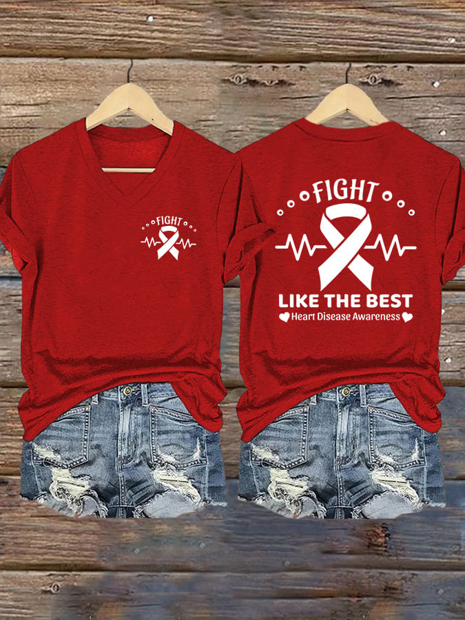 Women's Heart Disease Awareness Print T-shirt