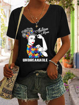 Women'S Autism Mom Unbreakable V Neck Short Sleeve T-Shirt