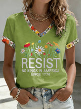 🔥Buy 3 Get 15% Off🔥V-Neck Retro Resist No Kings In America Since 1776 Print T-Shirt