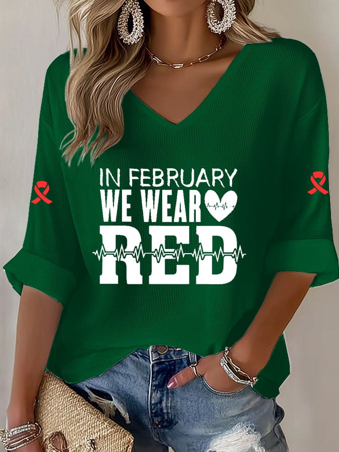 Women'S Casual Heart Disease Awareness Print Short-Sleeved T-Shirt