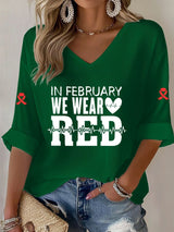 Women'S Casual Heart Disease Awareness Print Short-Sleeved T-Shirt